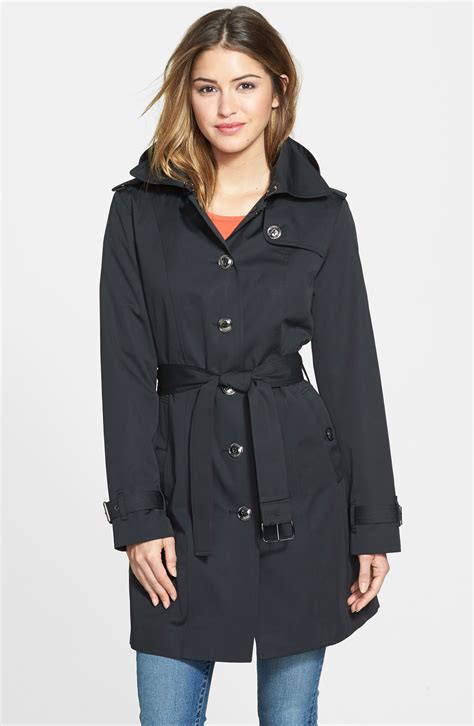 michael kors trench coat womens black|michael kors single breasted coat.